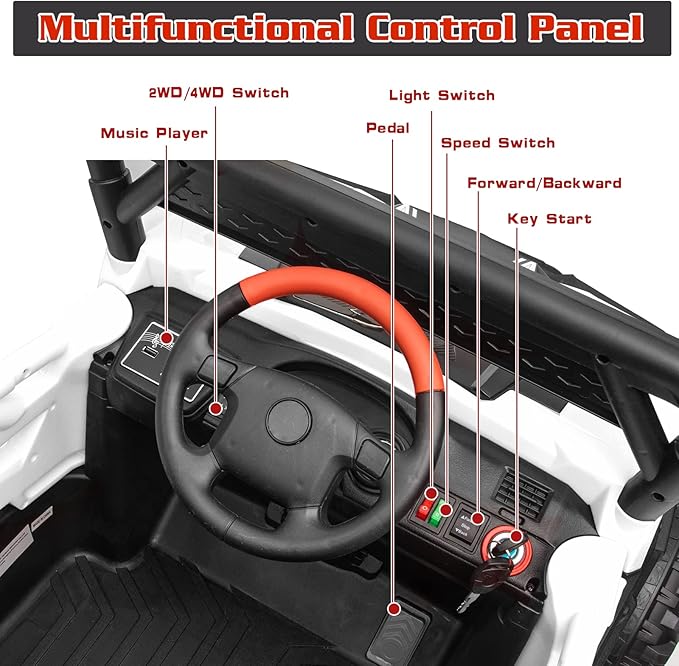 24V Ride On Car for Kids, 4x4 Kids Electric Car with Remote Control Off Road, Children Car with Bluetooth 3 Speeds LED Lights Storage Trunk,White-CubbioJoy