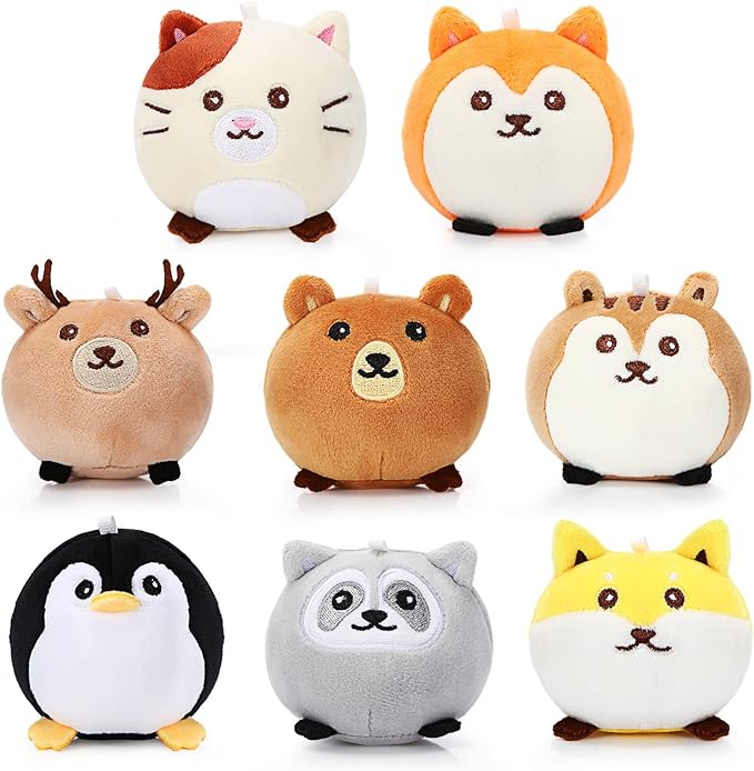 Aoriher 8 Pcs Mini Woodland Animals Plush Toys 3.15 Inch Soft Stuffed Animals Ornaments Bulk Colorful Woodland Keychain for Birthday Baby Shower Party Decors Classroom Prizes(Regular Style)-CubbioJoy
