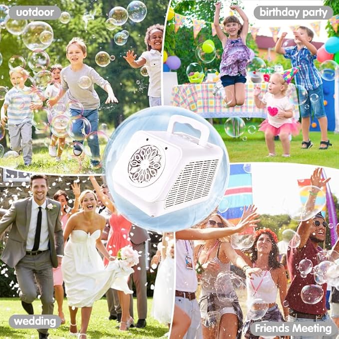 Automatic Rotating Bubble Machine 12 Holes Bubble Blower Plugin or Battery Operated Portable Bubble Maker 20000+ Big Bubbles Per Minute Bubbles for Outdoor Wedding Birthday Easter Party-CubbioJoy