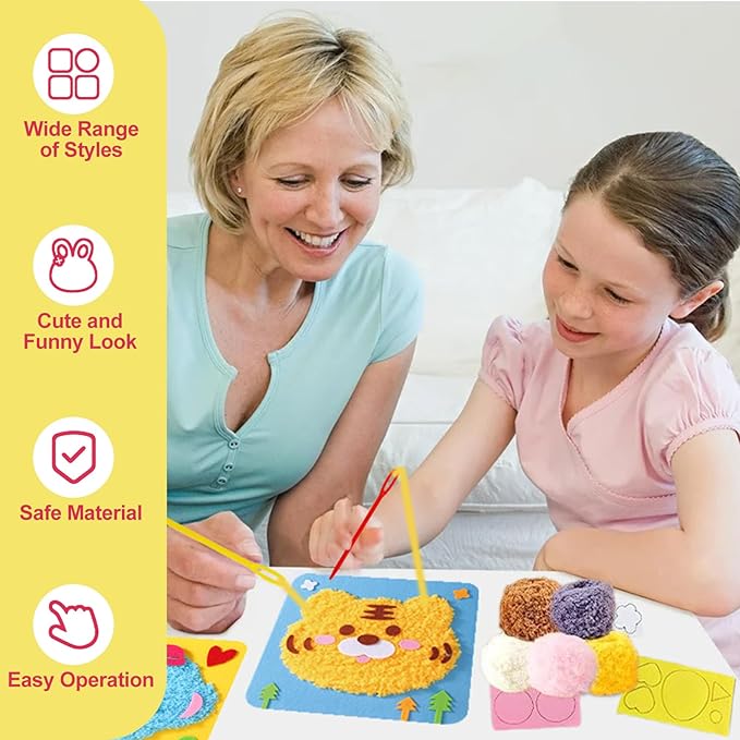 DIY Embroidery Doll Kit, Cartoon Animal Craft Sewing Kit for Kids, Felt Crafts, Beginner Sewing for Kids Ages 4-8 Plus - Helps Develop Fine Motor Skills (6PCS-Deer/Elephant/Bear/Duck/Pig/Panda)-CubbioJoy