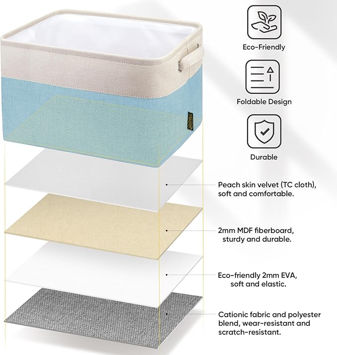 BALEINE 3 Pack Fabric Storage Bins for Shelves, Linen Storage Baskets for Organizing, Decorative Closet Bins for Clothes, Home (Skyblue, 12"x8"x8")-CubbioJoy