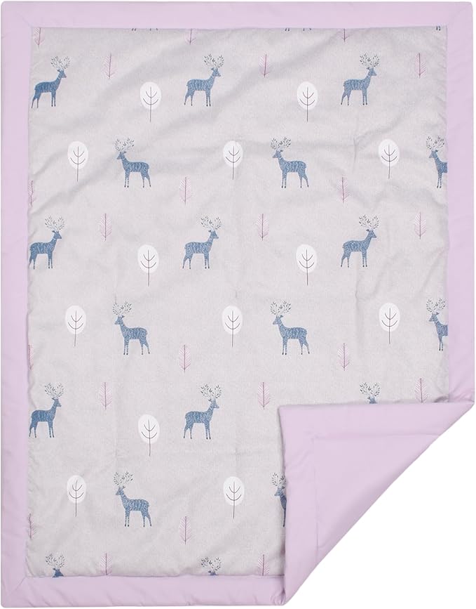 CaSaJa 4-Piece Crib Bedding Set for Boys and Girls, Nursery Baby Bedding Set Including Quilted Comforter with Fitted Crib Sheet and Changing Pad Covers, Reversible Quilt Design, Reindeer Forest-CubbioJoy