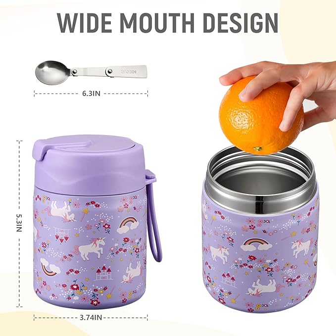 17oz Soup Thermo for Hot Food Kids Insulated Vacuum Food Jar with Stainless Steel Spoon Wide Mouth Thermo Leakproof Lunch Food Container Kids Hot Lunch Box (Purple-Horse)-CubbioJoy