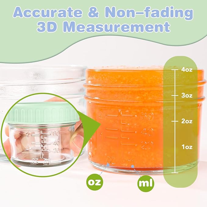 5 Pack Glass Baby Food Storage Containers, 4 oz Leakproof Baby Food Jars with Lids, Small Glass Food Containers for Infant Baby, Freezer & Microwave Safe, BPA Free-CubbioJoy