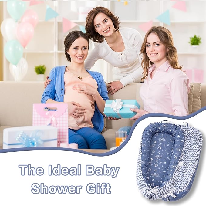 Baby Lounger - Infant Lounger for Newborn 0-24 Months, Breathable & Soft Baby Lounger Cover, Portable Infant Lounger for Home and Travel, Babies Essentials Gifts - Blue-CubbioJoy