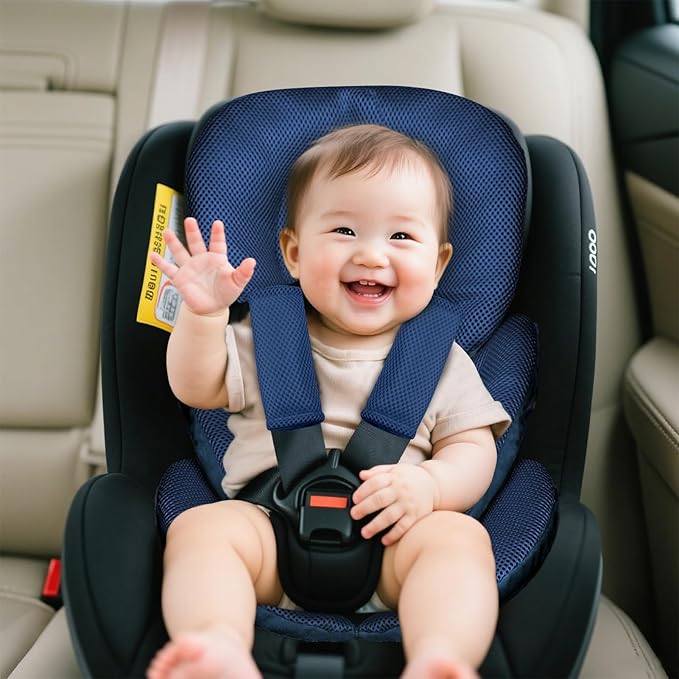 Infant Car Seat Insert for Newborn Girls Boys, Summer Mesh Baby Carseat Head Support with Strap Pads, Soft Reversible Baby Car Seat Insert Cushion Pad for Car Seat, Stroller, Bouncer, Swing, Blue-CubbioJoy