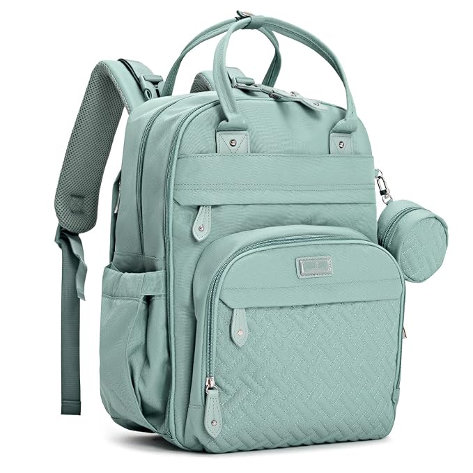 BabbleRoo Diaper Bag Backpack - Baby Essentials Travel Bag - Multi Function Waterproof Diaper Bag, Travel Essentials Baby Bag with Changing Pad, Stroller Straps & Pacifier Case – Unisex, Sage Green-CubbioJoy