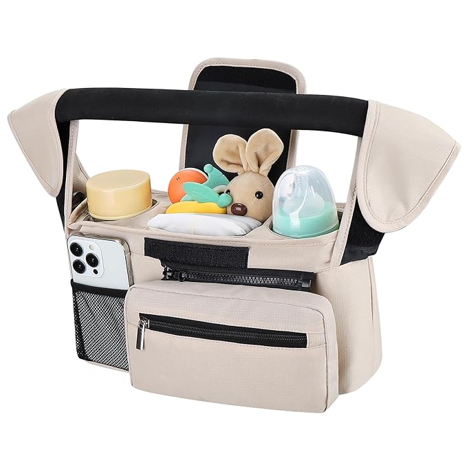 Accmor Universal Stroller Organizer with Insulated Cup Holder Detachable Phone Bag and Shoulder Strap,Stroller Bag Caddy Organizer Fits for Uppababy, Baby Jogger, Britax Strollers-CubbioJoy