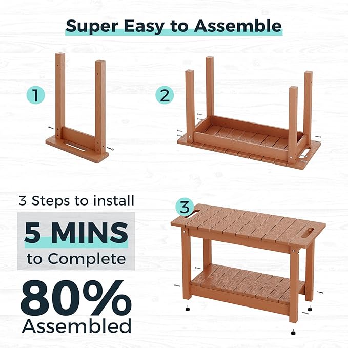 30" Shower Bench, Waterproof Poly Lumber Shower Stool for Shaving Legs, Shower Chair Seat Holds up to 400lbs, Bathroom Bench for Inside Shower, Non-Slip (Brown)-CubbioJoy