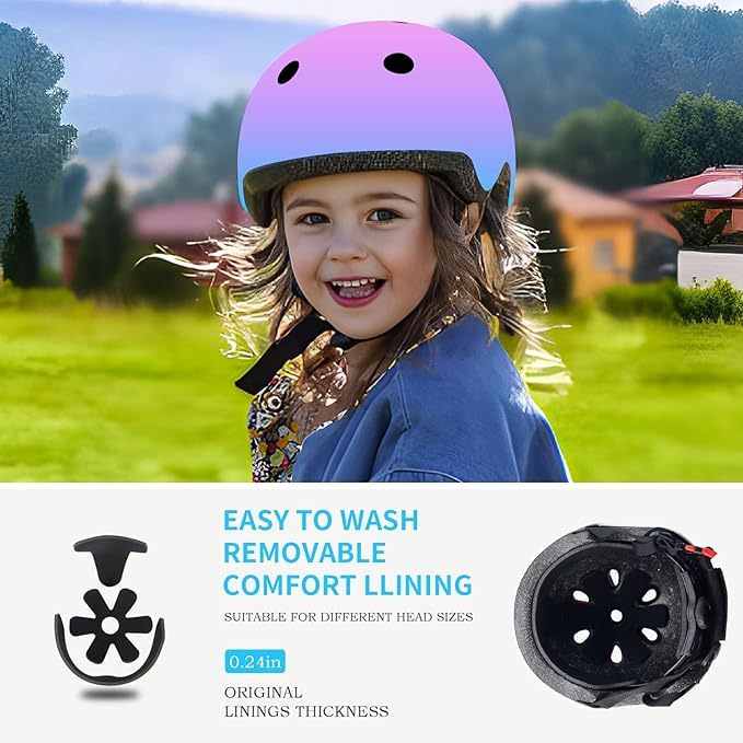Adjustable Kids Bike Helmet with Knee & Elbow Pads Set, Color Gradient Design for Boys and Girls Aged 3-14+, for Skateboarding, Scooter, Roller & Inline Skating, Longboard-CubbioJoy