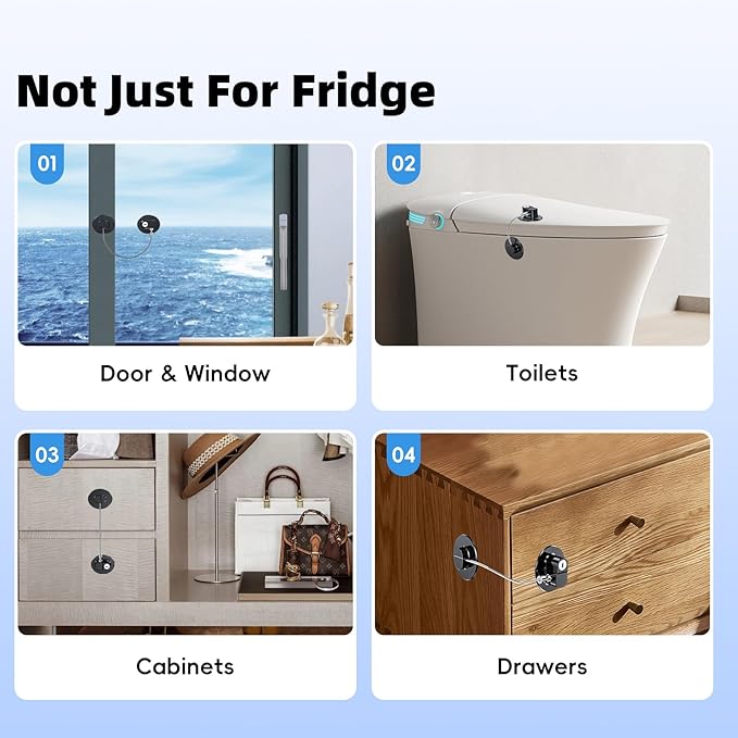 2 Pack Refrigerator Lock with Sticky Adhesive Pads, Child Proof Refrigerator/Fridge/Freezer Door Lock for Toddlers and Kids, Baby Safety Locks for RV Refrigerator, Cabinets and Drawers, Oven (Patent)-CubbioJoy