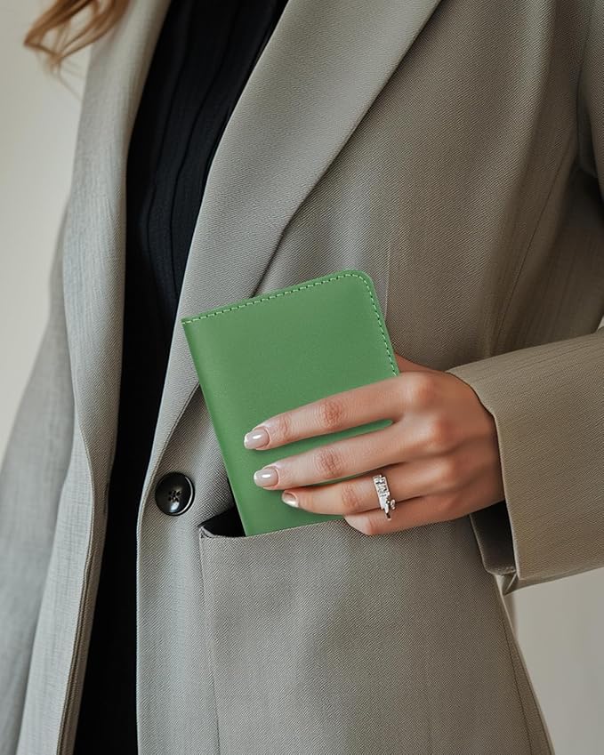 ALLIVE Passport Holder for Travel Women Men,Genuine Leather Passport Cover Wallet,Travel Must Haves Airport Essentials Travel Gifts Green-CubbioJoy