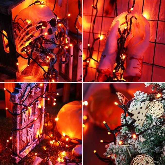 Brizled Orange Halloween Lights, 33ft 100 LED 5mm Wide Angle Orange Halloween String Lights, 120V UL Certified Connectable Mini Amber Light String for Tree Party Home Indoor Outdoor Decor, Black Wire-CubbioJoy