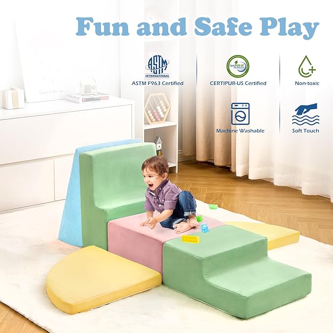 6 Pieces Climbing Toys for Toddlers, Climb & Crawl Soft Foam Block Activity Play Set, Foam Play Gym Climbing Blocks, Toddler Climbing Toys Indoor, Soft Foam Blocks for Kids Crawling and Sliding-CubbioJoy