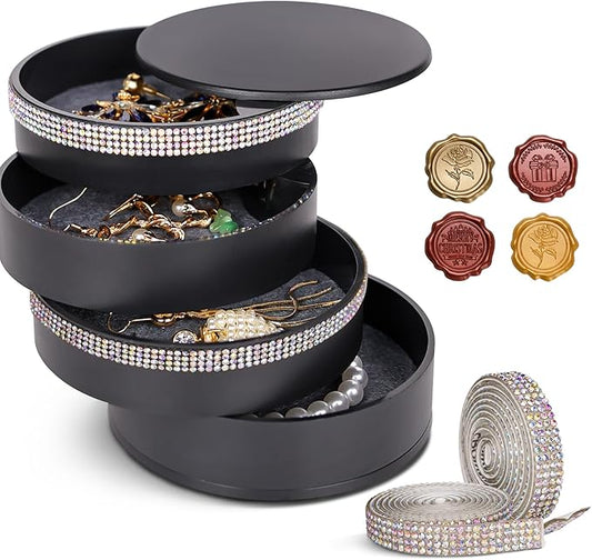 CONBOLA Jewelry Holder Organizer, Christmas Gifts Ideas for Women, Small Jewelry Storage Box Earring Holder, 5-Layer Rotating Jewelry Storage Tray with Lid for Bracelets Rings Bracelets-CubbioJoy