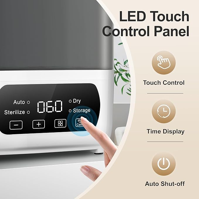 Baby Bottle Steamer and Dryer, Electric Steamer and Dryer for Baby Bottles, 4-in-1 Bottle Steamer and Dryer, Universal Fit for All Bottles, LED Touch Screen, Auto Shut-Off-CubbioJoy