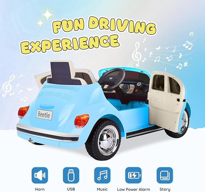 12V Kids Electric Car, Power Wheels with Remote Control, Ride on Car Toys with LED Light, 3 Speeds, Music, Blue-CubbioJoy