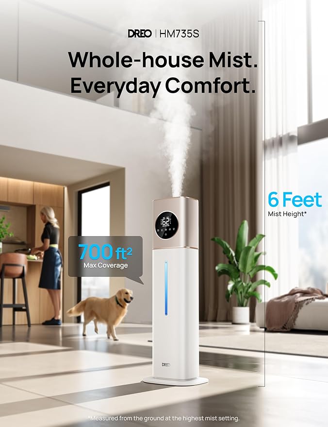 Dreo 11L Smart Humidifier Large Room 700 ft², 100H Cool Mist Air Humidifiers for Bedroom, Top-Fill Self-Cleaning Tank, 26dB, Auto Mode, Aroma Box, RGB Light, Remote & APP Control, Baby, Starlight-CubbioJoy