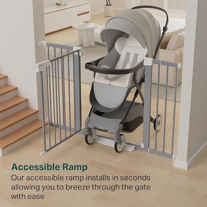 Cumbor 29.7"-51.5" Extra Wide Baby Gate for Stairs, Mom's Choice Awards Winner-Dog Gates for Doorways, Pressure Mounted Walk Through Pet Gate Indoor, Safety Auto-Close Child Gate for Kids, Gray-CubbioJoy