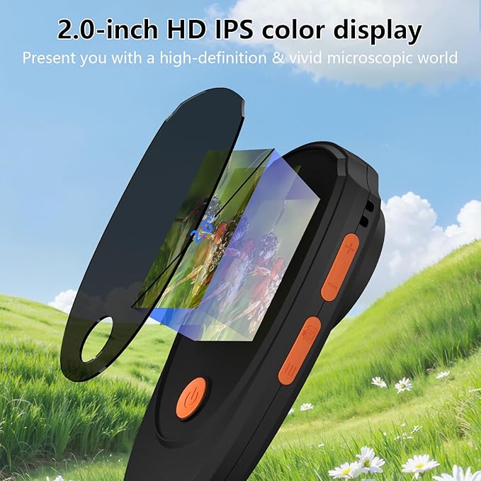 Digital Microscope for Kids, Handheld Microscope with 2.0" IPS Screen,500X,8 Adjustable LEDs,Digital Magnifying Glass for Insect Plant Leaf Observation,Magnifying Glass for Coins Small Fonts-CubbioJoy