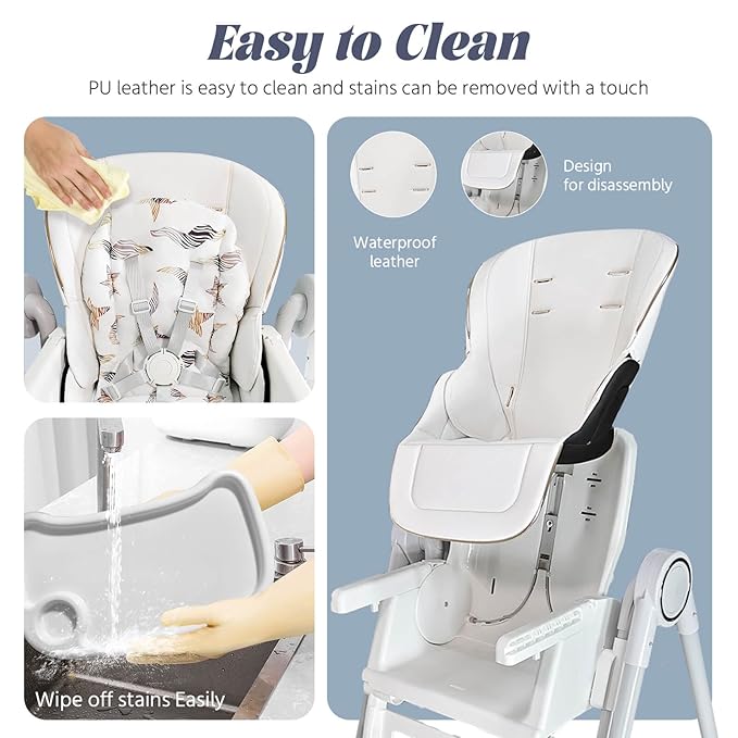 5 in 1 Baby High Chair Swings for Infants Foldable Rocking 8 Level Height Adjustment Eco Friendly Washable PU Cushion(White)-CubbioJoy