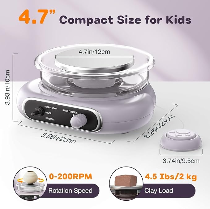Alldeer Mini Pottery Wheel Kit - 4.7" Turntable Electric Clay Wheel with Foot Pedal, Adjustable Speed Ceramic Making Machine with 8 Pottery Shaping Tools, Craft Kits for Kids-CubbioJoy