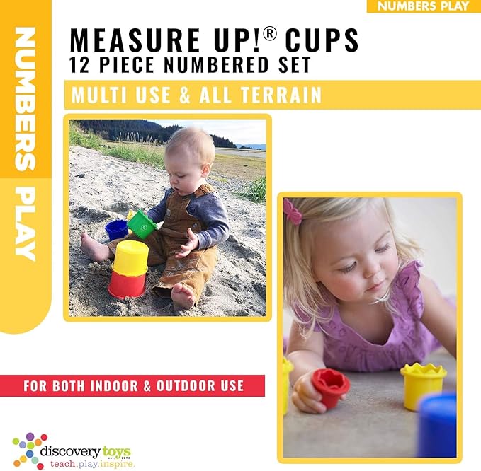 Discovery Toys Measure UP! Cups | Educational Stacking & Nesting 12 Piece Numbered Set| Kid-Powered Learning | STEM Toy Early Math Childhood Development 12 Months and Up-CubbioJoy