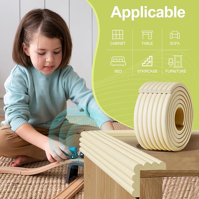 Baby Proofing Wall Corner Protector,Edge Guard Corner Protector,6.56ft Thinken Soft Corner Protectors Pre-Taped Soft Rubber Foam Edge Cushion for Furniture (Brown, 6.56Ft x 7.8" W x 0.47" Th)-CubbioJoy