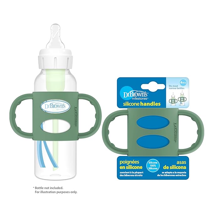 Dr. Brown's Narrow Baby Bottle Handles, 100% Silicone, Easy Grip Removable Handles for Bottle to Sippy Cup Transition, Green, 4m+-CubbioJoy