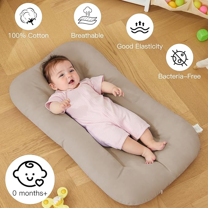 Baby Lounger for Newborn, Bionic Design Baby Lounger, Soft Organic Cotton Breathable Lounger for Infants 0-18 Months (Apricot)-CubbioJoy
