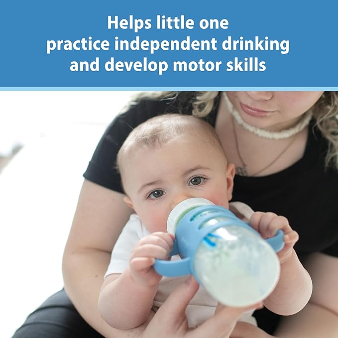 Dr. Brown's Wide-Neck Baby Bottle Handles, 100% Silicone, Easy Grip Removable Handles for Bottle to Sippy Cup Transition, Black/Ecru/Pink, 3-Pack, 4m+-CubbioJoy