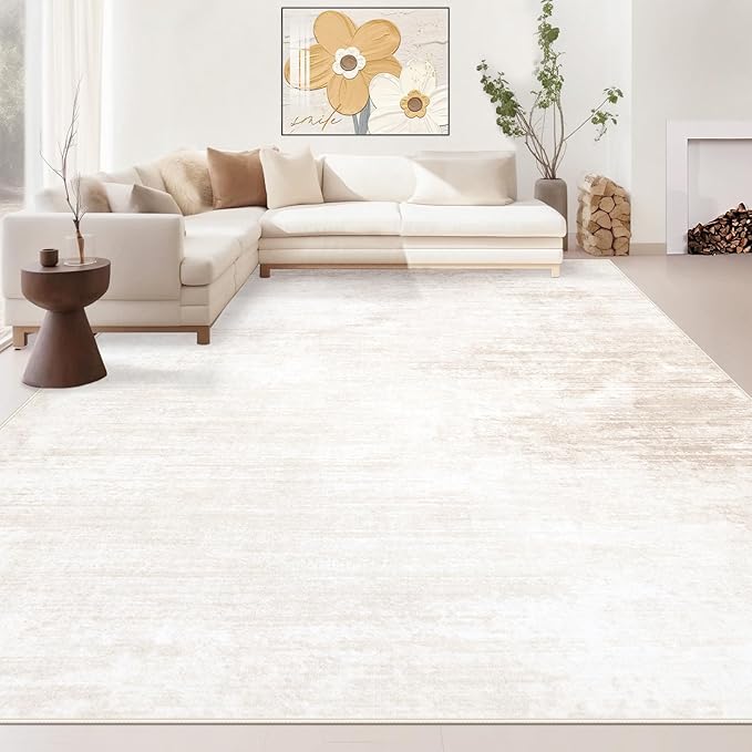 Area Rugs 8x10 Living Room: Washable Rug Modern Abstract Large Rugs Soft Non Slip Neutral Rug Stain Resistant Indoor Carpet for Bedroom Kitchen Dining Room Table Nursery Home Office Rugs(Beige,8'x10')-CubbioJoy