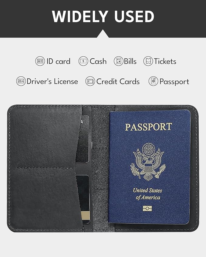 ALLIVE Passport Holder for Travel, Genuine Leather Passport Holder Women Men,Passport Cover Wallet,Travel Must Haves Airport Essentials Travel Gifts Black-CubbioJoy