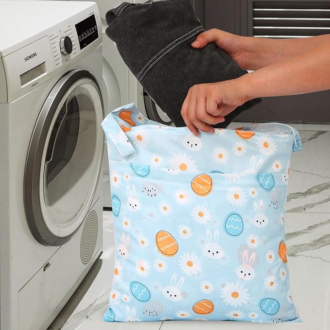 2pcs Travel Waterproof Laundry Bag, Cloth Diaper Wet Dry Bags with Handle 2 Zipper Pockets Washable Dirty Clothes Travelling Hanging Bathing Beach Daycare Yoga Gym Sports Exercise Swimsuits-CubbioJoy