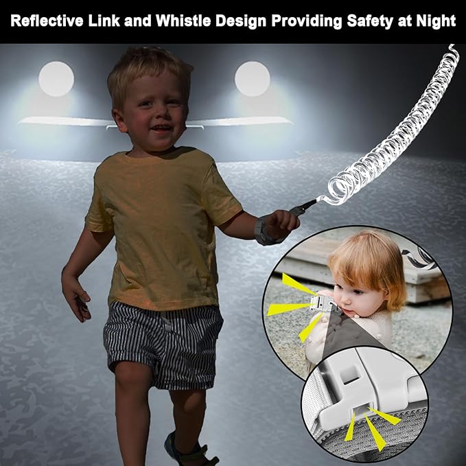 Accmor Toddler Waist Leash Belt, Reflective Baby Anti Lost Wrist Link, Kids Walking Harnesses Children Wristband Tether Leashes with Lock for Boys Girls Ages 1-4 to Outdoor Travel (Black)-CubbioJoy