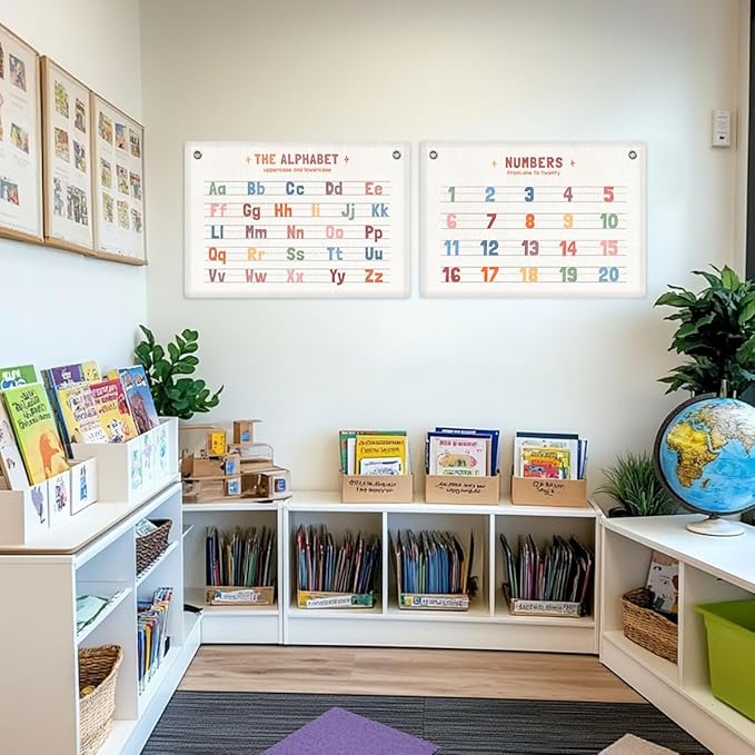 2PCS Numbers 1-20, Number Alphabet Banner Playroom Decor Wall Hanging, Educational Banner Flag, ABC Chart for Toddlers, Wall Flag Nursery Toddler Room Classroom Decor for Room-CubbioJoy