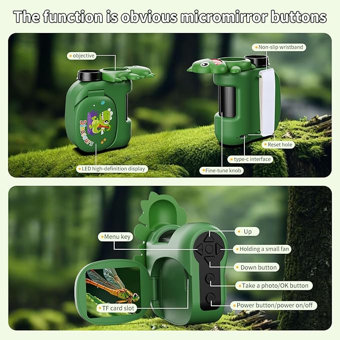 1600X Handheld Microscope for Kids 2" IPS Screen Kit Mini Pocket Digital Microscopes STEM Science with Slides Photo Video Rechargeable Portable Scope Gift for Ages 6-12 (Green)-CubbioJoy