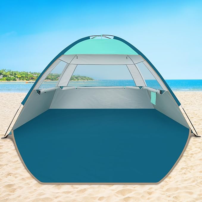 COMMOUDS Beach Tent Sun Shade for 3/4-5/6-7/8-10 Person, UPF 50+ Beach Sun Shelter Canopy Tent, Lightweight, Easy Set Up and Carry-CubbioJoy