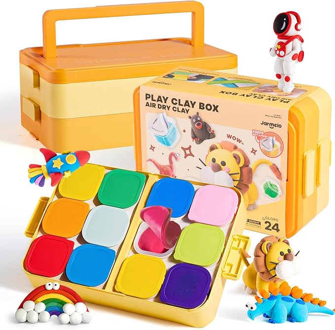 Air Dry Clay for Kids, 24 Colors Modeling Clay Kit with Storage Box & Sculpting Tools, Magic Molding Clay for Boys & Girls Crafts Gift, Age 6-12 Year Olds-CubbioJoy