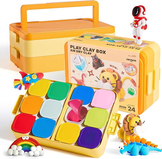Air Dry Clay for Kids, 24 Colors Modeling Clay Kit with Storage Box & Sculpting Tools, Magic Molding Clay for Boys & Girls Crafts Gift, Age 6-12 Year Olds-CubbioJoy