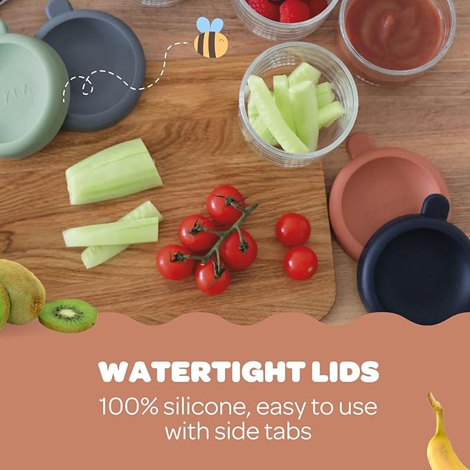 Beaba 2 Pack Glass Baby Food Jars, Freezer, Sterilizer, and Dishwasher Safe, 5 oz Baby Food Storage Jars with Silicone Air Tight Lid, Mineral/Sage-CubbioJoy