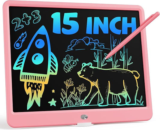 Bravokids 15 Inch LCD Writing Tablet for 3 Year Olds - Electronic Drawing Pad and Doodle Board as Educational Birthday Gifts for Girls and Boys (Pink)-CubbioJoy