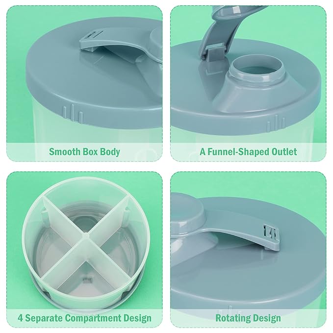 Accmor Baby Formula Dispenser On The Go, Non-Spill Rotating Four-Compartment Formula Container to Go, Milk Powder Kids Snack Container for Infant Toddler Travel Outdoor, Blue, 2 Pack-CubbioJoy