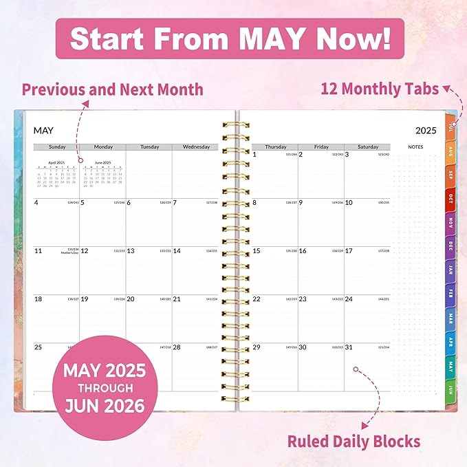 SUNEE Academic Planner 2025-2026 Weekly and Monthly - from July 2025 to June 2026, 6.4"x8.3" School Year Calendar Daily Planner with Monthly Tab, Flexible Cover, Note Pages, Spiral Binding, Marble-CubbioJoy
