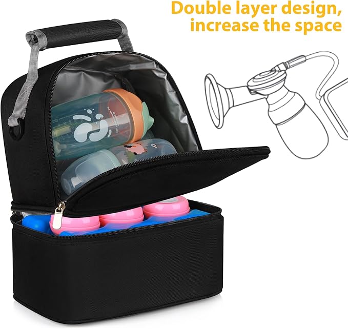 Accmor Breastmilk Cooler Bag with Ice Pack, Breast Pump Bag with Cooler Fits 6 Bottles, Double Layer Breast Milk Cooler Travel Bag for Nursing Mom Daycare, Work, Travel-CubbioJoy
