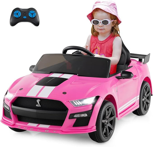 Costzon Ride on Car, 12V Licensed Ford Mustang Shelby GT500 Kids' Electric Vehicles w/Remote Control, USB Port, Radio, Music, Player, High Low Speed & Soft Start, Racing Kids Car for Toddlers (Pink)-CubbioJoy