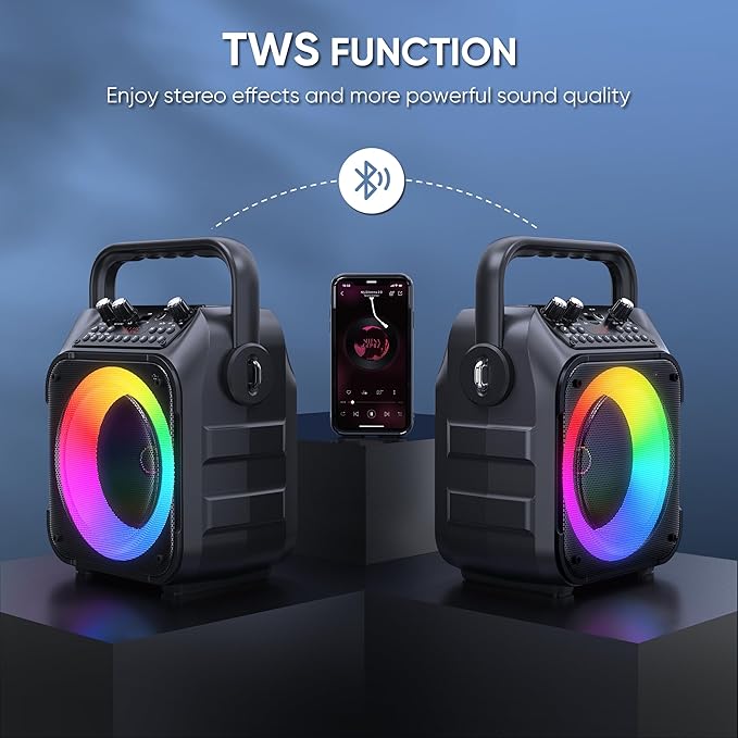 Karaoke Machine, Portable Bluetooth Speaker with 2 Wireless Microphones for Adults & Kids with Lights, Karaoke Microphone with PA System Supports USB/TF/REC/FM/AUX for Home Party Home System Packages-CubbioJoy
