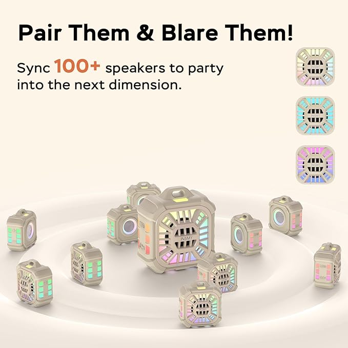 INSMY Shower Bluetooth Speaker, IP67 Waterproof Portable Small Multi Sync 100+ Speakers, Big Volume Booming Bass, 24H Playtime/Floatable/RGB Lights for Outdoor/Kayak/Beach/Golf (Khaki)-CubbioJoy