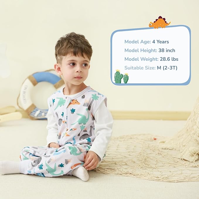 Baby Toddler Sleep Sack with Feet 2.5 TOG Winter, Wearable Blanket with Legs, Toddler Sleeping Sack Long Sleeve (Dinosaur, 3T-5T)-CubbioJoy