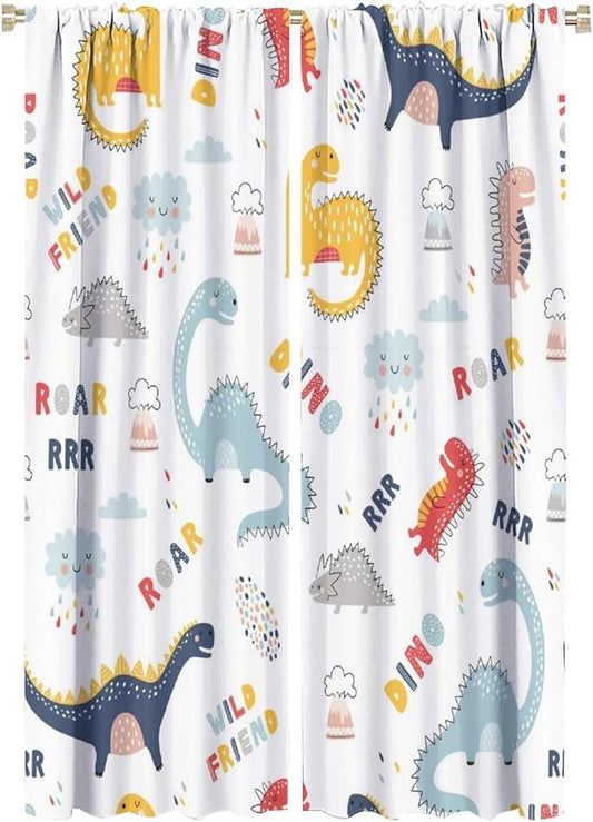 Cartoon Dinosaur Curtains for Kids Boys Girls Home Decor Colorful Cute Dino Animals Print Pattern Rod Pocket Blackout Window Drapes for Nursery Baby Bedroom Playroom W21xL63in 2 Panels-CubbioJoy